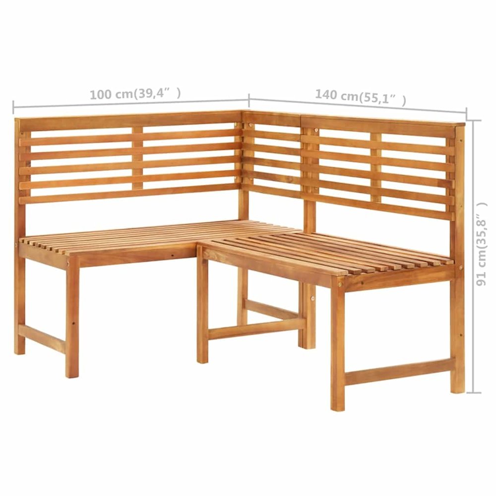 Corner Bench Brown Solid Acacia Wood 55.1 in corner bench. Picture 11