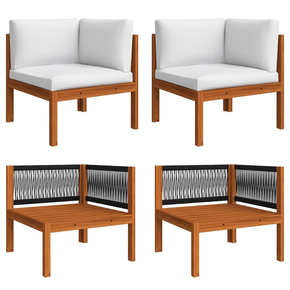 Corner Sofa Cream White Solid Acacia Wood, Rope Medium Modular. Picture 1