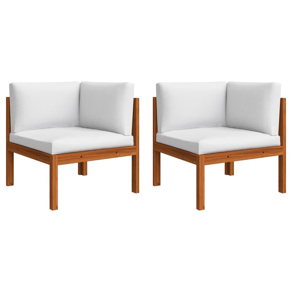 Corner Sofa Cream White Solid Acacia Wood, Rope Medium Modular. Picture 2