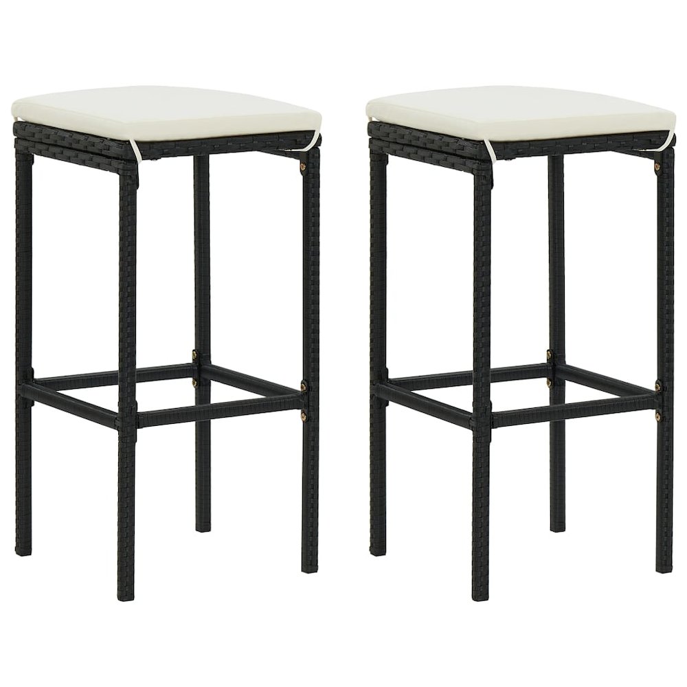 Bar Stool Set of 2 Black PE rattan Medium Footrest Bar Stool. Picture 1
