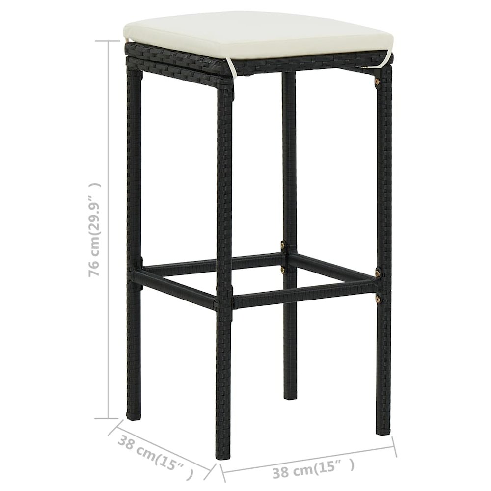 Bar Stool Set of 2 Black PE rattan Medium Footrest Bar Stool. Picture 8