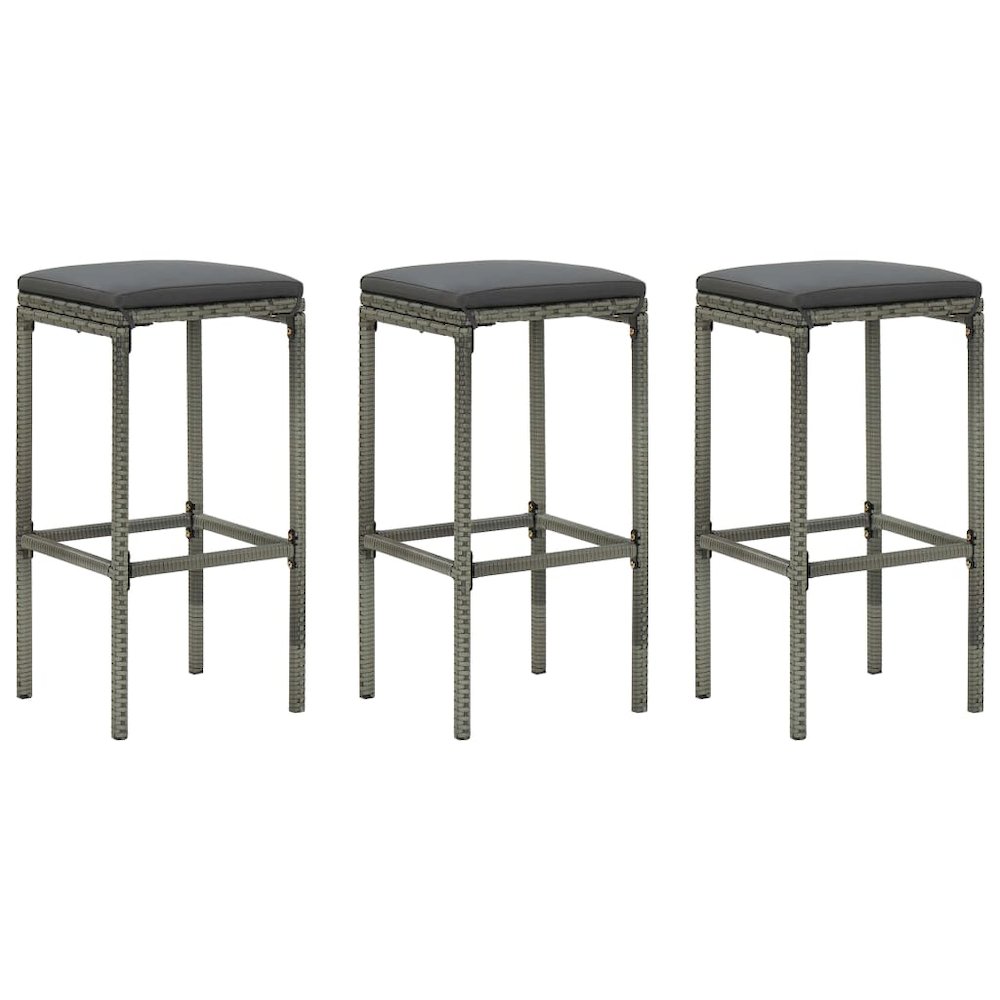 Bar Stool Set of 3 Grey Poly Rattan Standard Footrest. Picture 1