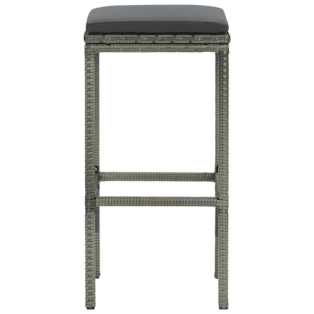 Bar Stool Set of 3 Grey Poly Rattan Standard Footrest. Picture 4