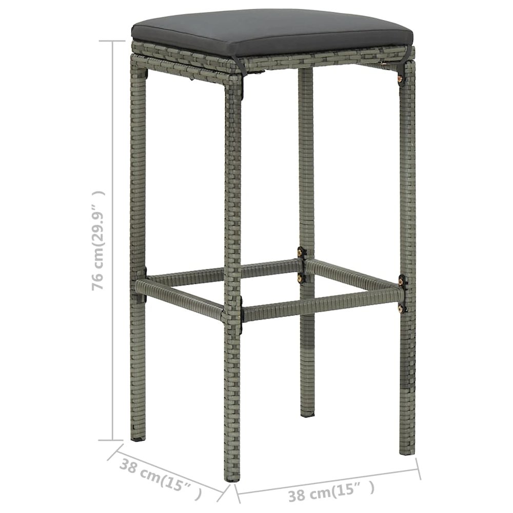 Bar Stool Set of 3 Grey Poly Rattan Standard Footrest. Picture 8