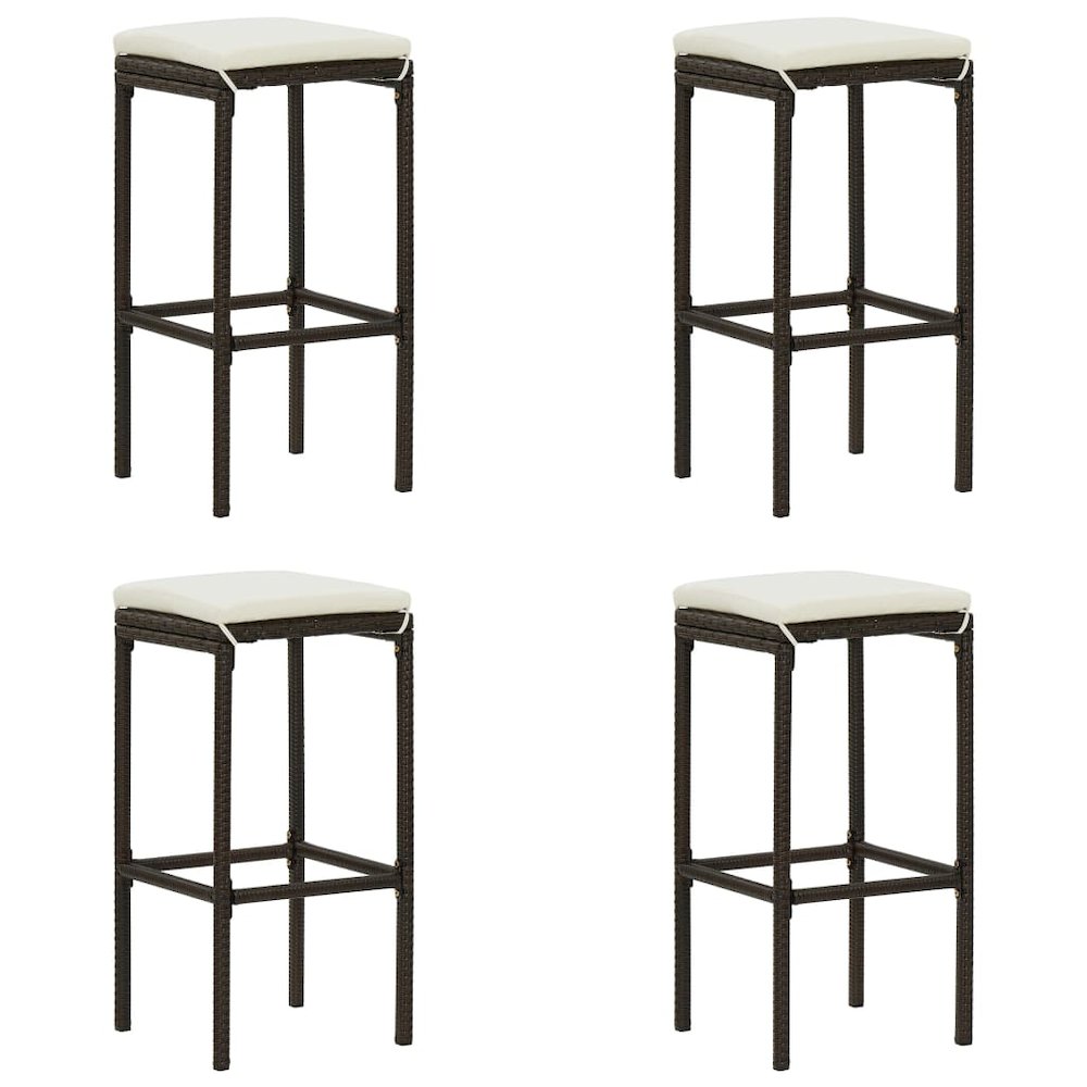 Bar Stool Set of 4 Brown with cream white cushion. Picture 1