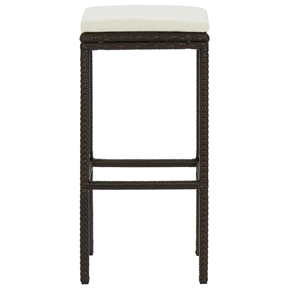 Bar Stool Set of 4 Brown with cream white cushion. Picture 4