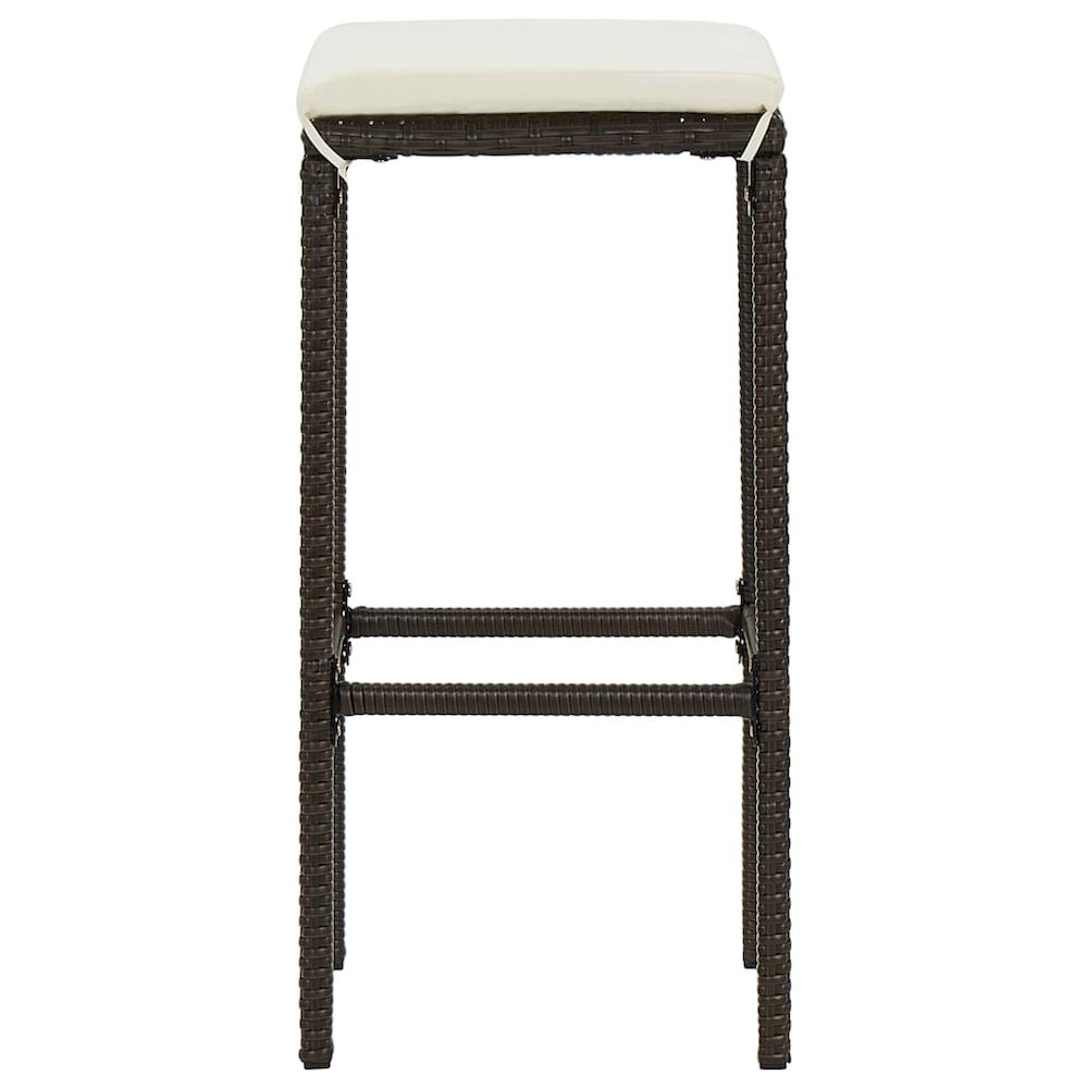 Bar Stool Set of 4 Brown with cream white cushion. Picture 5