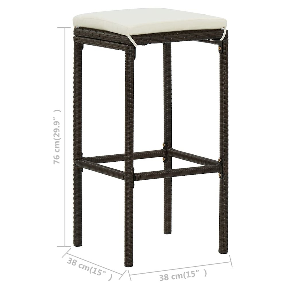 Bar Stool Set of 4 Brown with cream white cushion. Picture 8