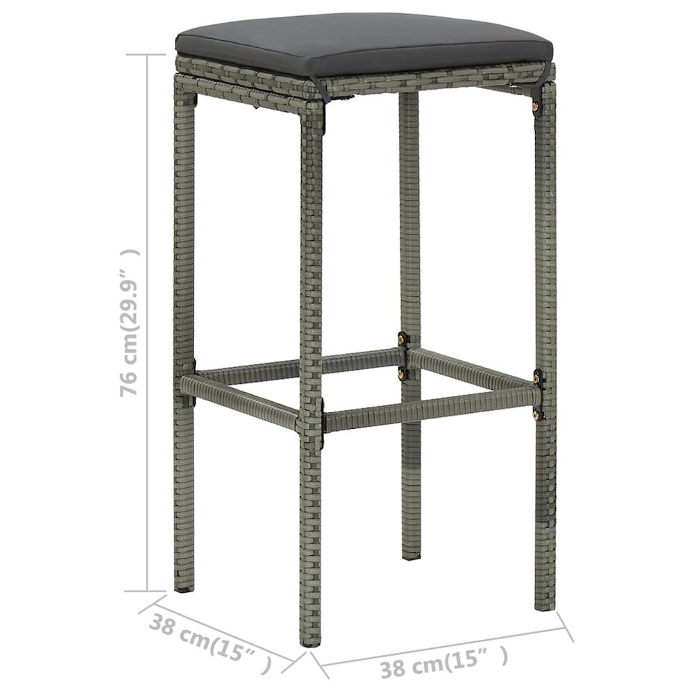 Bar Stool Set of 4 Grey PE Rattan Standard Footrest. Picture 8