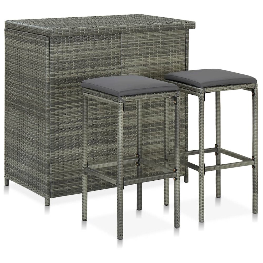 Bar Set Grey PE rattan, steel, fabric (100% polyester) Medium. Picture 1