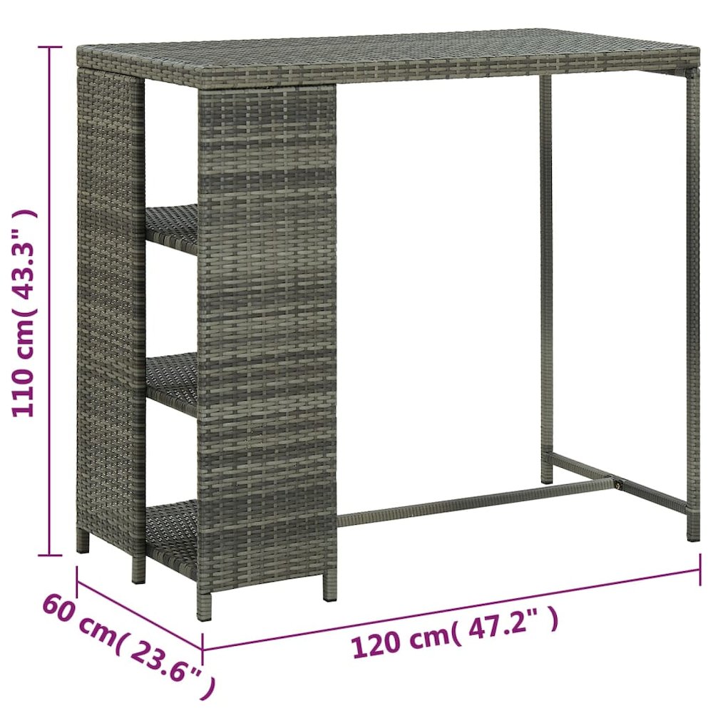 Bar Table Grey PE Rattan, Steel 47.2 x 23.6 x 43.3 in Bar Table. Picture 7