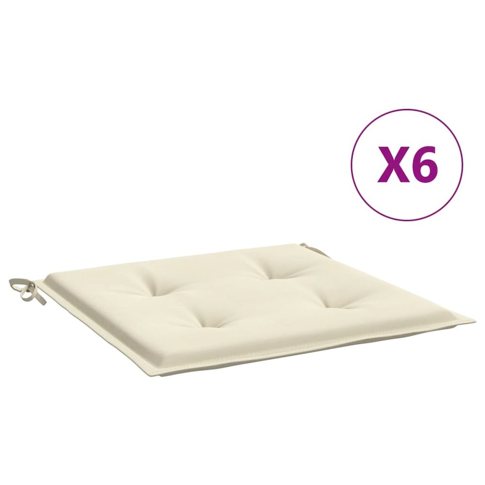 Chair Cushion Set of 6 Cream Oxford fabric (100% polyester). Picture 2