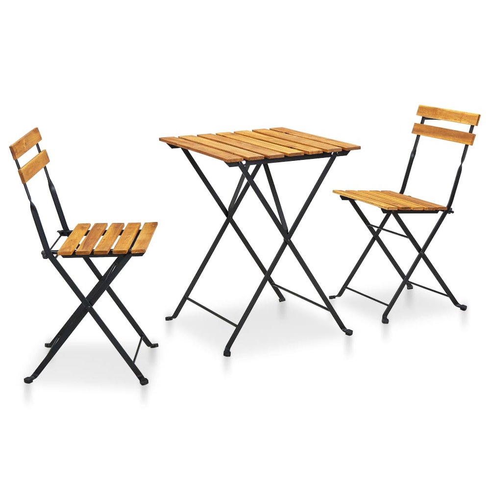 Bistro Table And Chair Brown and Black Solid Acacia Wood Medium. Picture 2