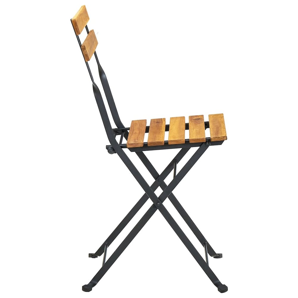 Bistro Table And Chair Brown and Black Solid Acacia Wood Medium. Picture 6