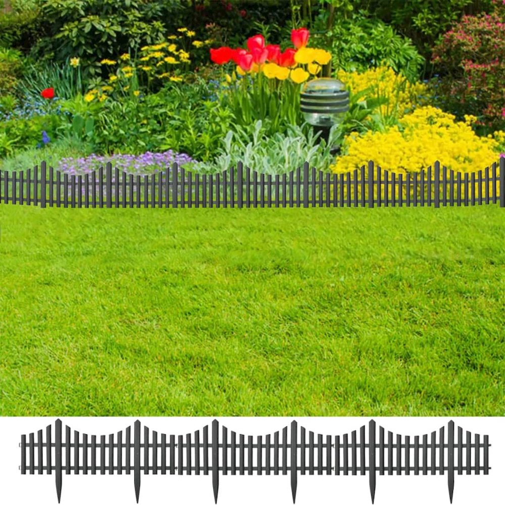 Lawn Edgings 17 pcs Anthracite 32.8' PP. Picture 1