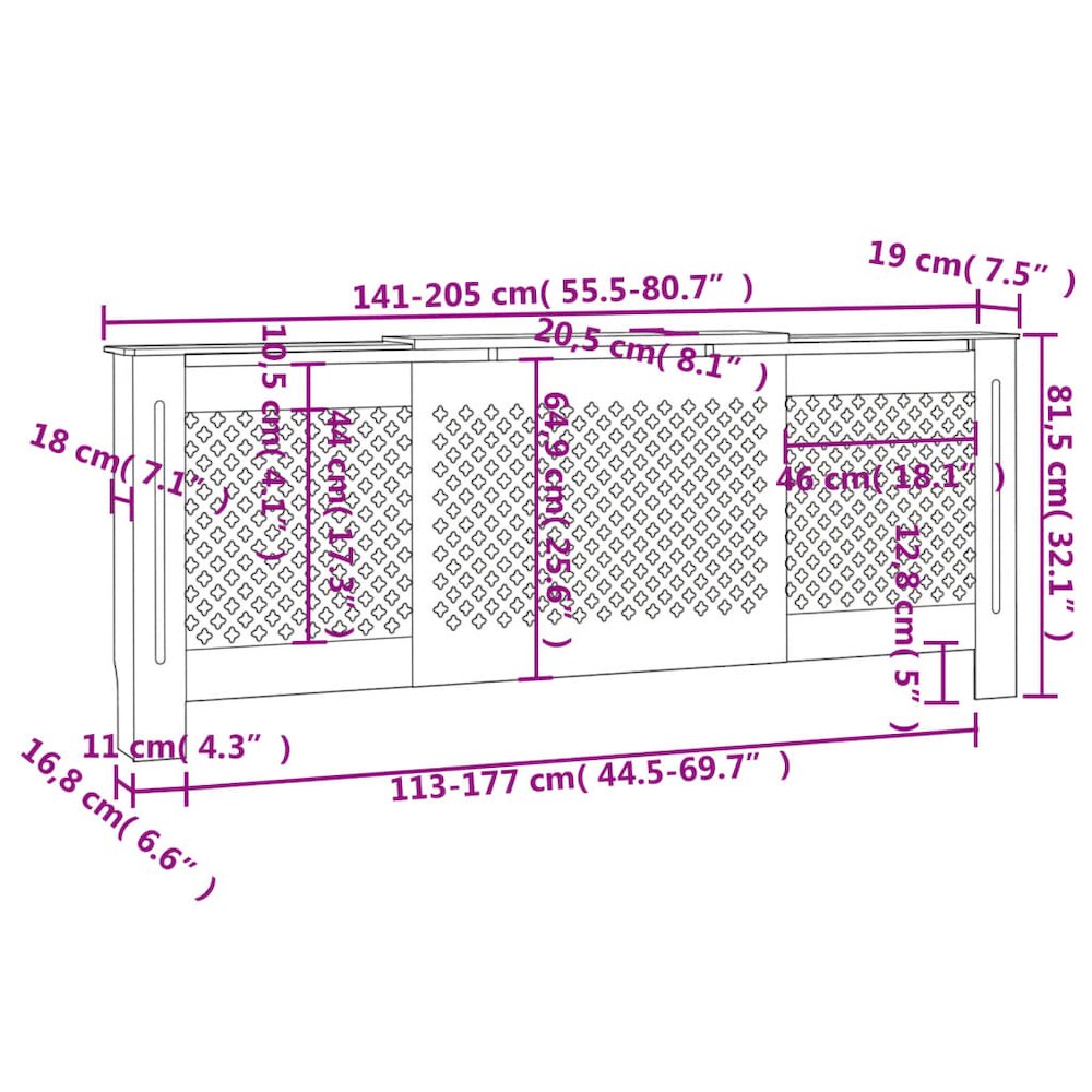 vidaXL MDF Radiator Cover Black 80.7", 325556. Picture 8