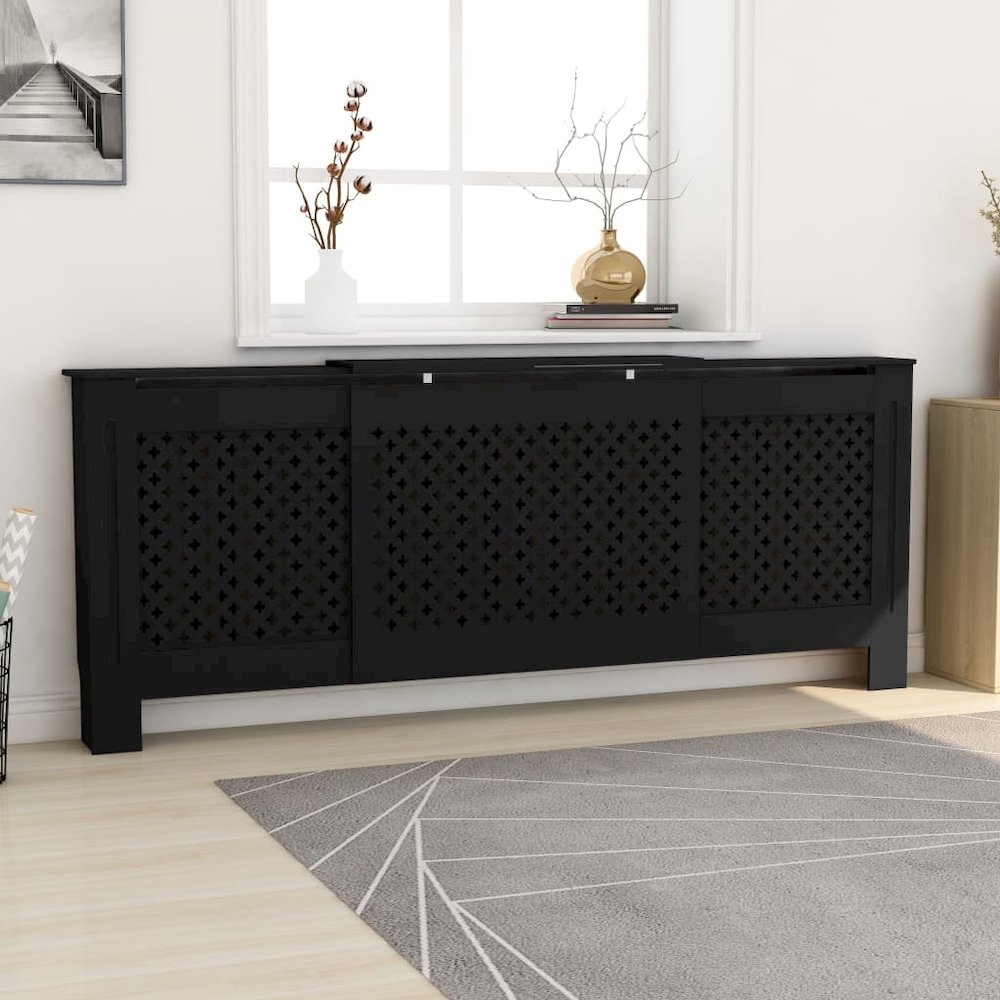 vidaXL MDF Radiator Cover Black 80.7", 325556. Picture 1