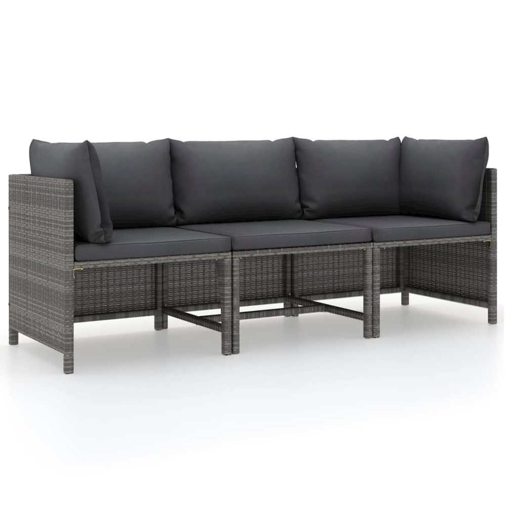 Garden Sofa Grey PE rattan, steel, polyester 3-Seater. Picture 1