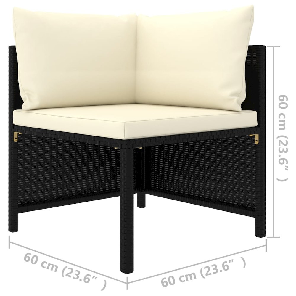 Corner Sofa Black PE rattan, powder-coated steel, fabric polyester. Picture 5
