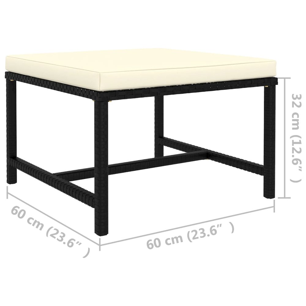 Footrest Black, Cream White PE rattan, Steel Medium Footrest. Picture 4