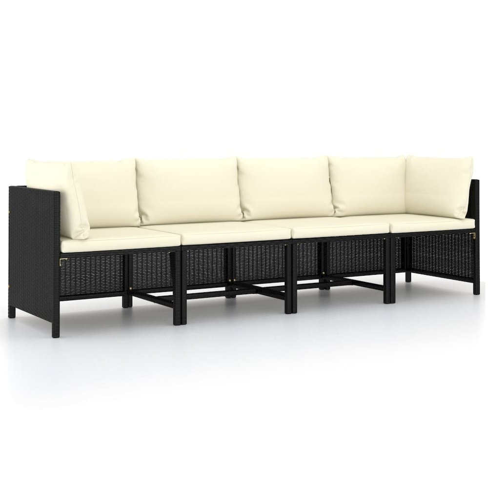 Patio Sofa Black PE Rattan 4-seater Removable Covers Square. Picture 1