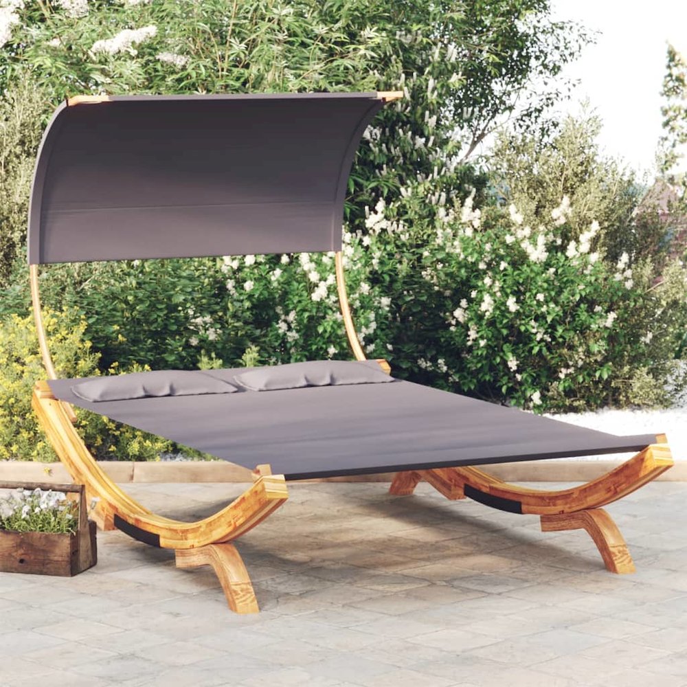 Outdoor Lounge Bed Anthracite Solid bent wood and polyester fabric. Picture 1