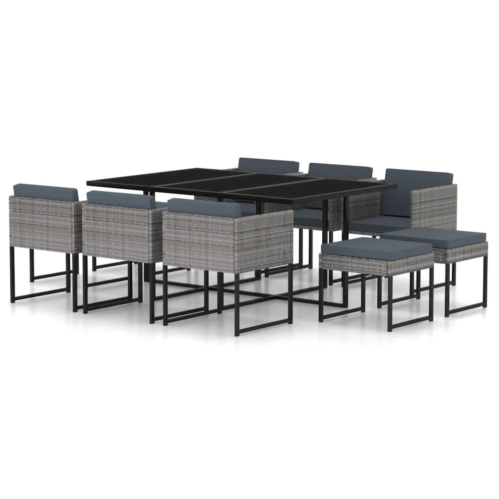 Garden Dining Set Grey Poly Rattan, Tempered Glass, Steel 10-Person. Picture 1