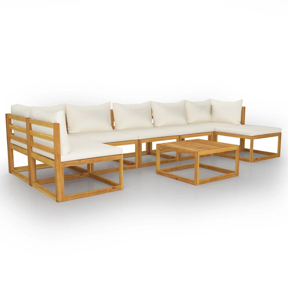 Garden Lounge Set Cream Solid acacia wood with an oiled finish. Picture 2