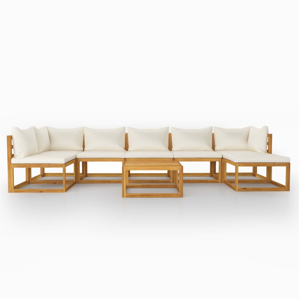 Garden Lounge Set Cream Solid acacia wood with an oiled finish. Picture 3
