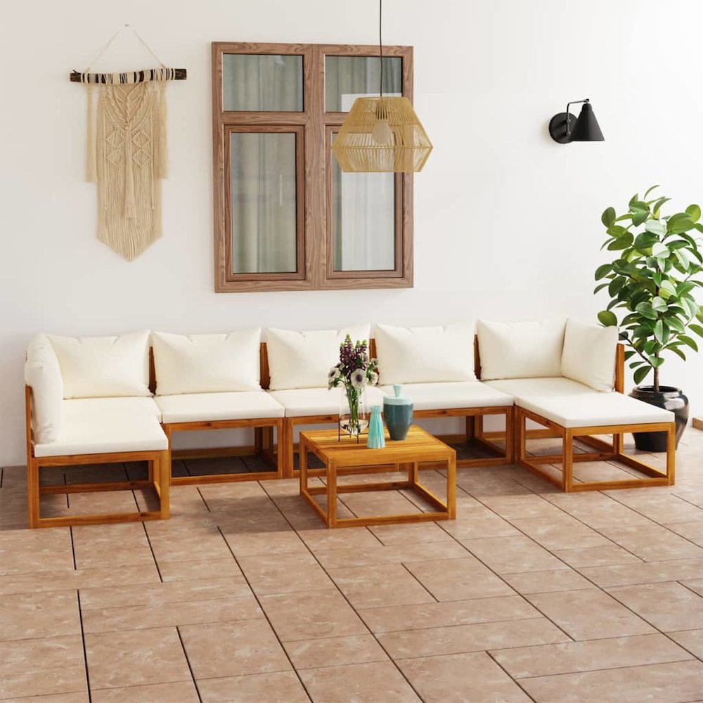 Garden Lounge Set Cream Solid acacia wood with an oiled finish. Picture 1