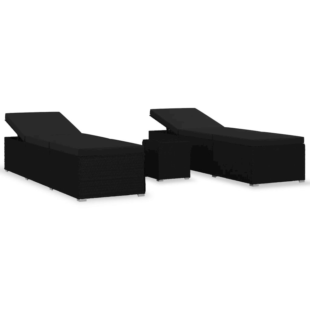 Sun Lounger Black Poly Rattan, Powder-Coated Steel, Polyester Large. Picture 2