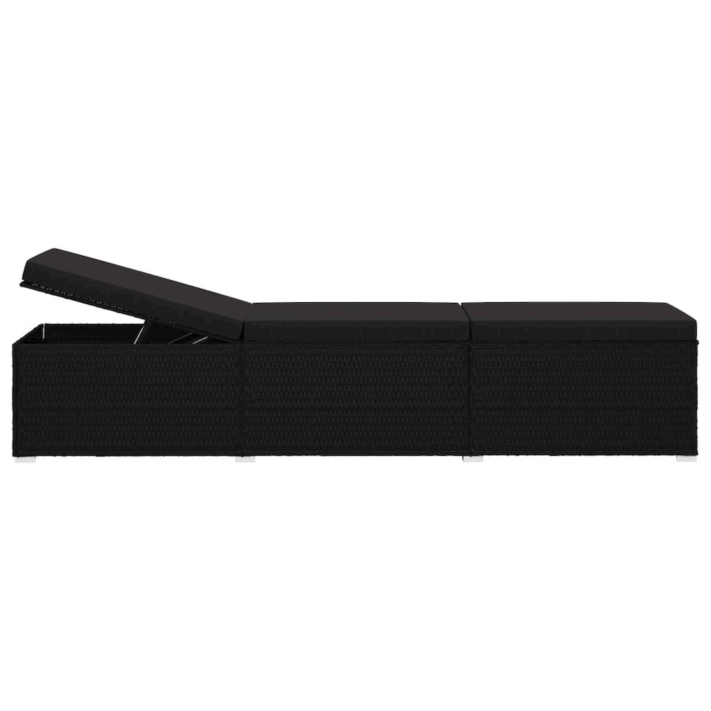 Sun Lounger Black Poly Rattan, Powder-Coated Steel, Polyester Large. Picture 3