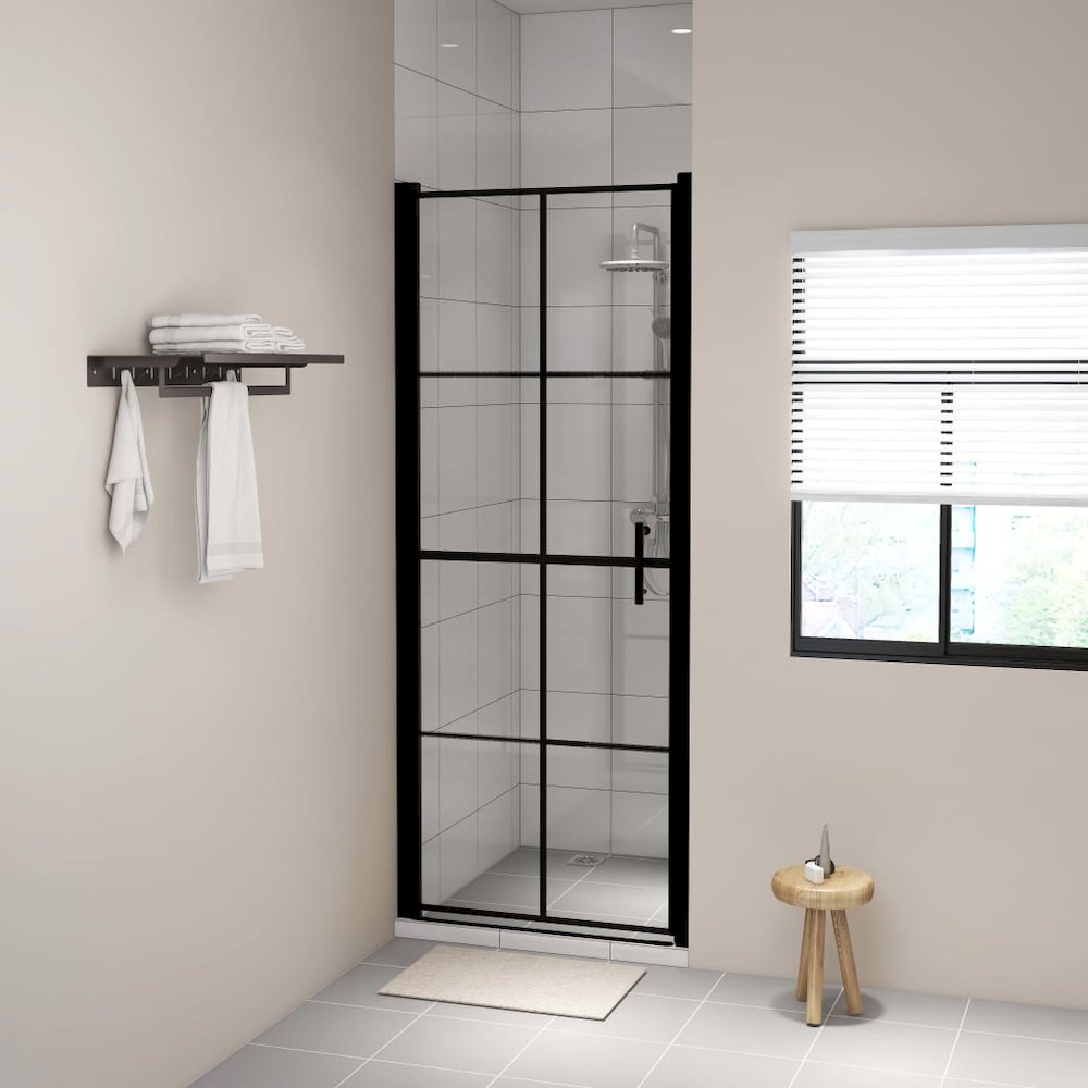 Shower Door Tempered Glass 35.8"x76.8" Black. Picture 1
