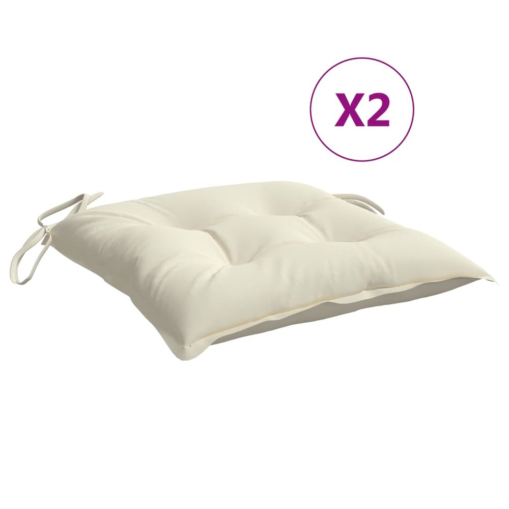 Chair Cushion Set of 2 Cream White Oxford fabric (100% polyester). Picture 2