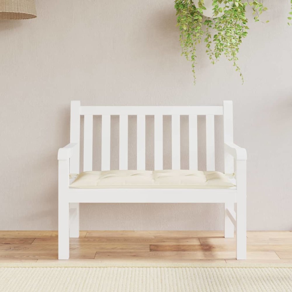 Garden Bench Cushion Cream White Oxford fabric (100% polyester). Picture 1