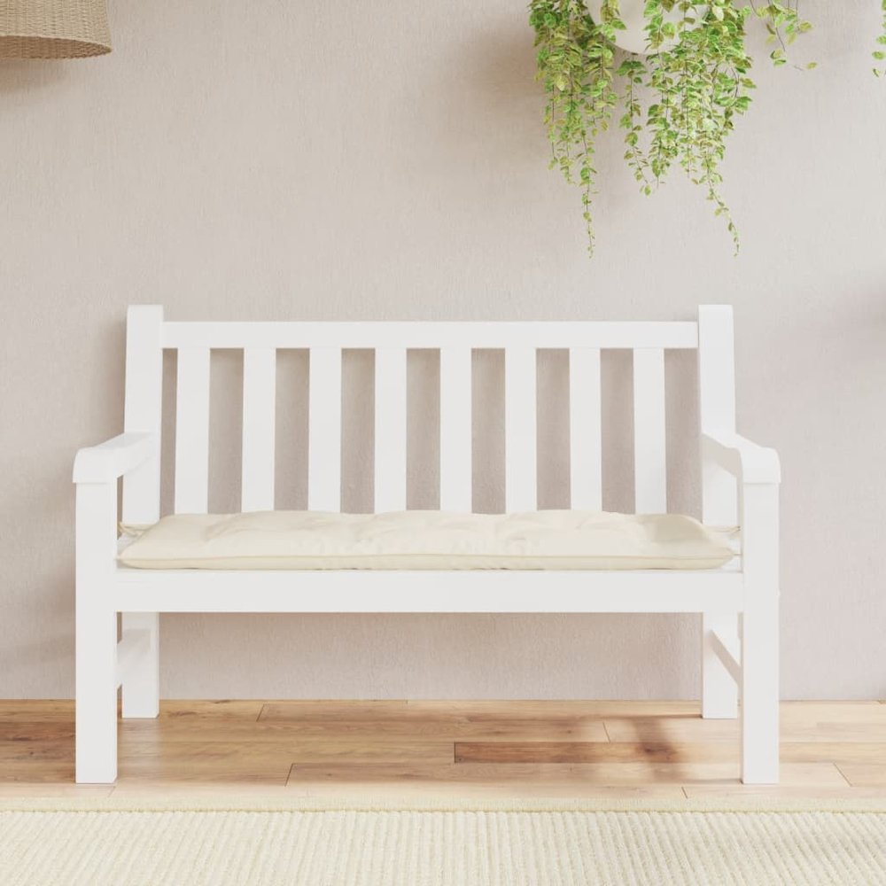 Garden Bench Cushion Cream White Oxford fabric (100% polyester). Picture 1