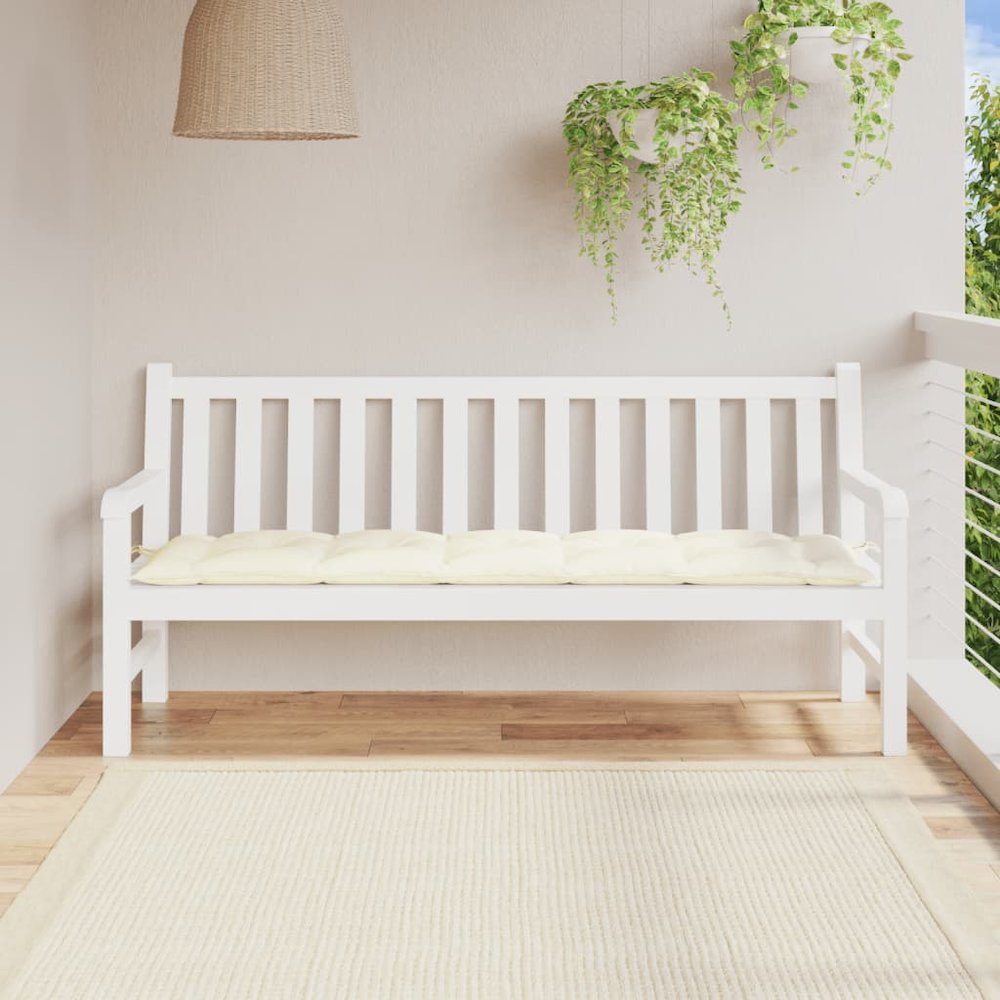 Garden Bench Cushion Cream White Oxford fabric (100% polyester). Picture 1