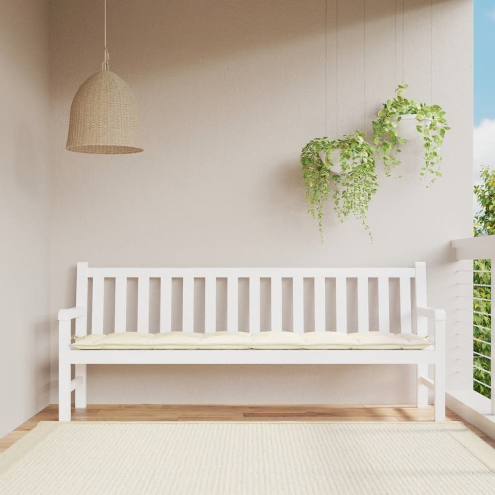 Garden Bench Cushion Cream White Oxford Fabric (100% Polyester). Picture 1