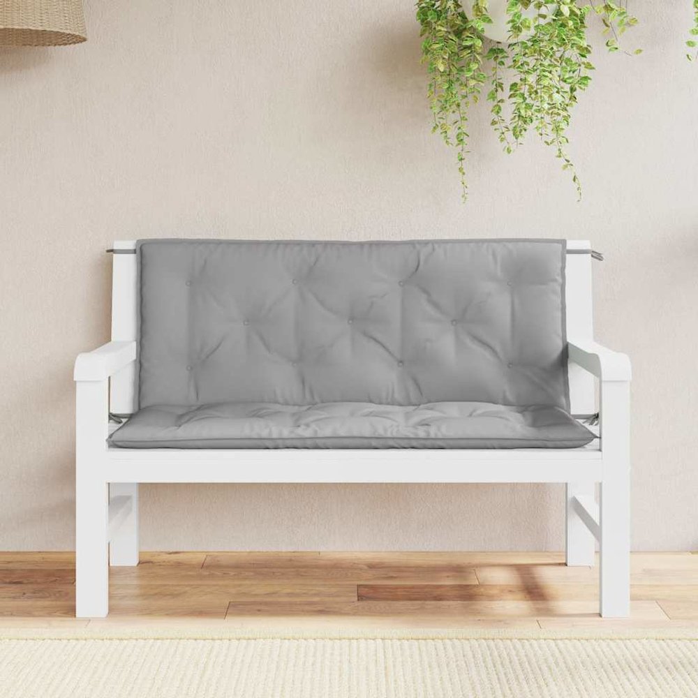 Garden Bench Cushion Set of 2 Gray Oxford fabric (100% polyester). Picture 3