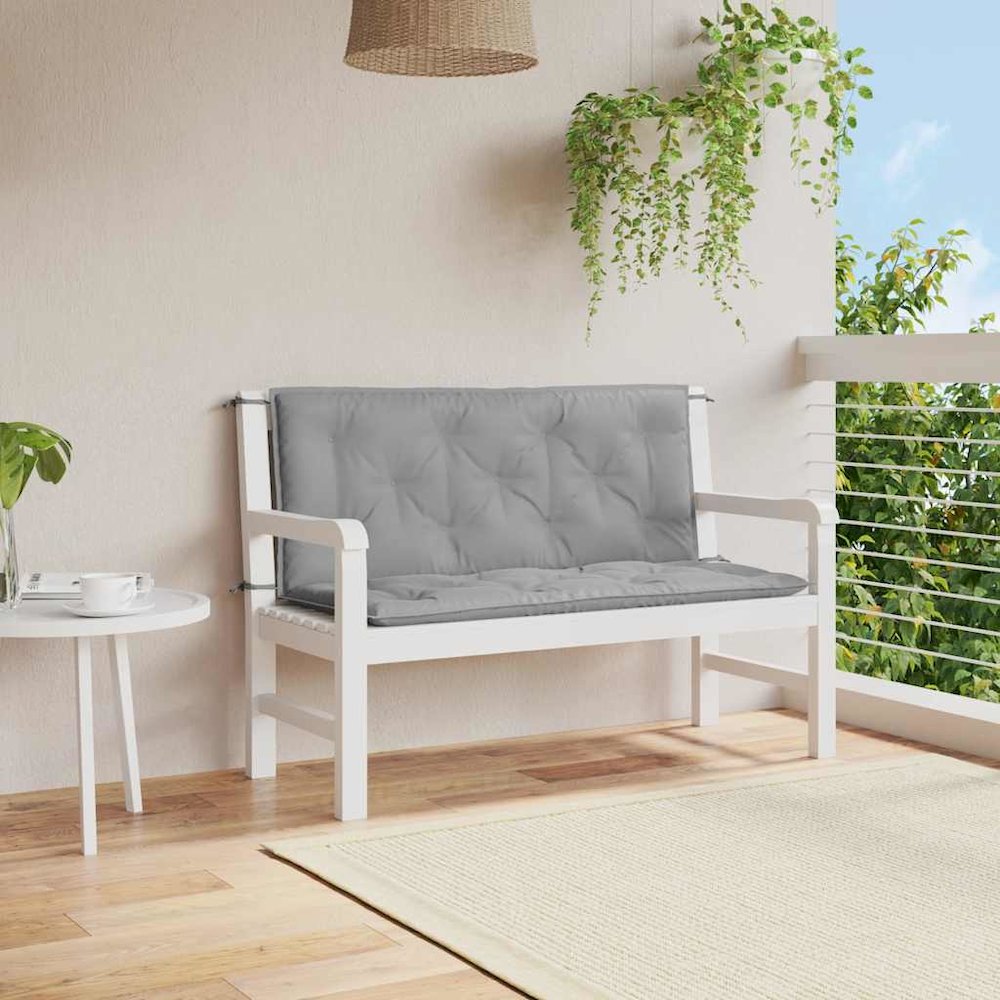 Garden Bench Cushion Set of 2 Gray Oxford fabric (100% polyester). Picture 2