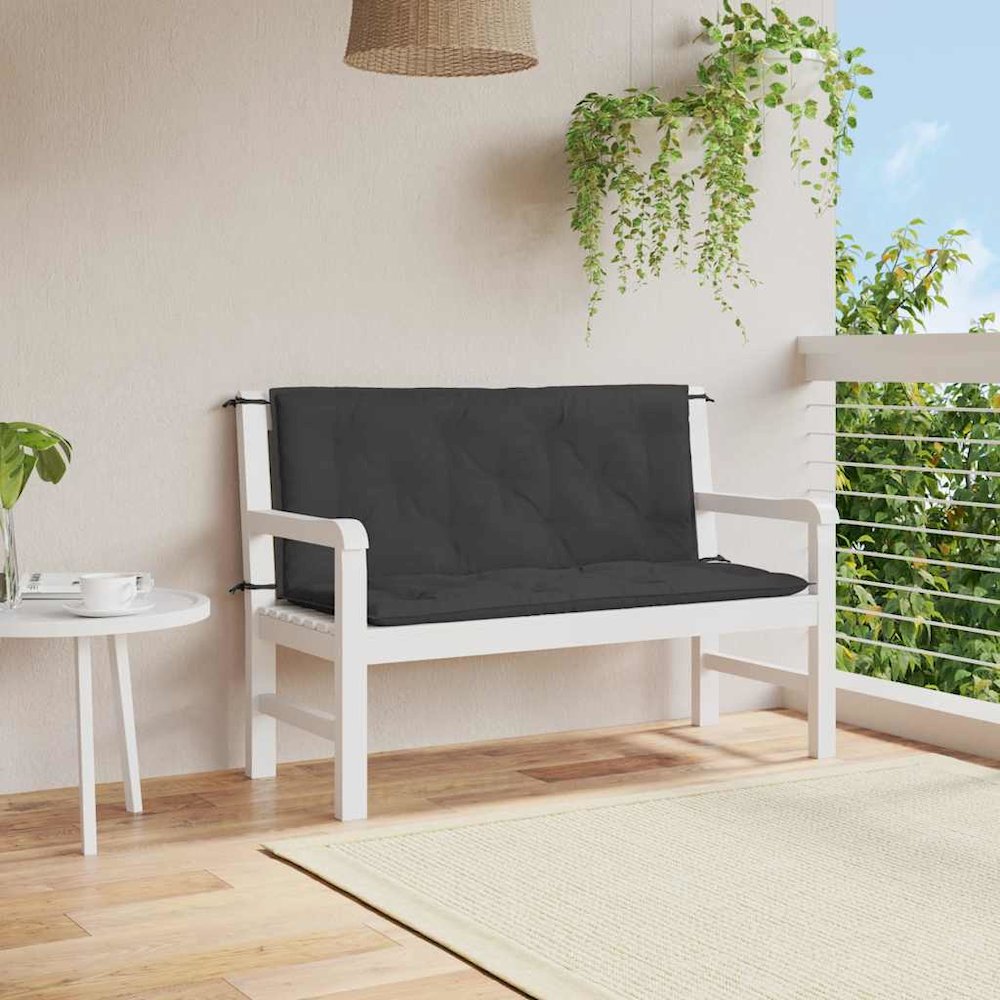 Garden Bench Cushion Set of 2 Black Oxford Fabric, 100% Polyester. Picture 2