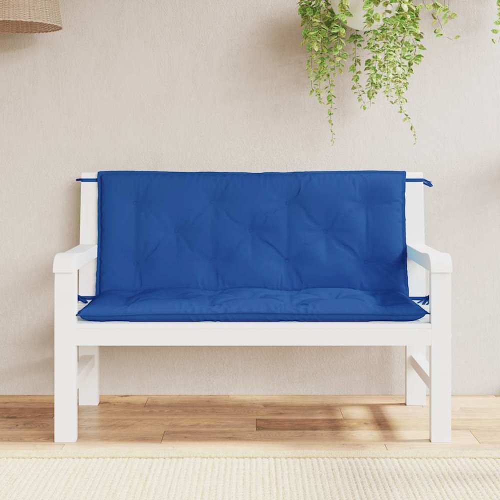 Garden Bench Cushion Set of 2 Blue Oxford fabric (100% polyester). Picture 3