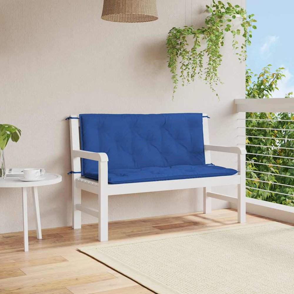Garden Bench Cushion Set of 2 Blue Oxford fabric (100% polyester). Picture 2