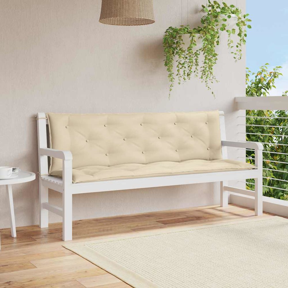 Garden Bench Cushion Set of 2 Beige Oxford fabric (100% polyester). Picture 2