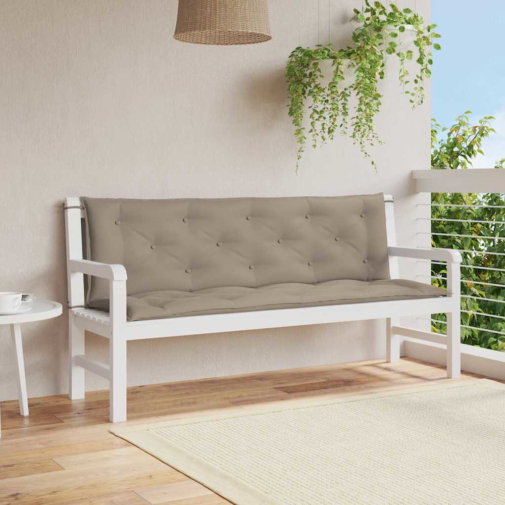 Garden Bench Cushion Set of 2 Taupe Oxford Fabric (100% polyester). Picture 2