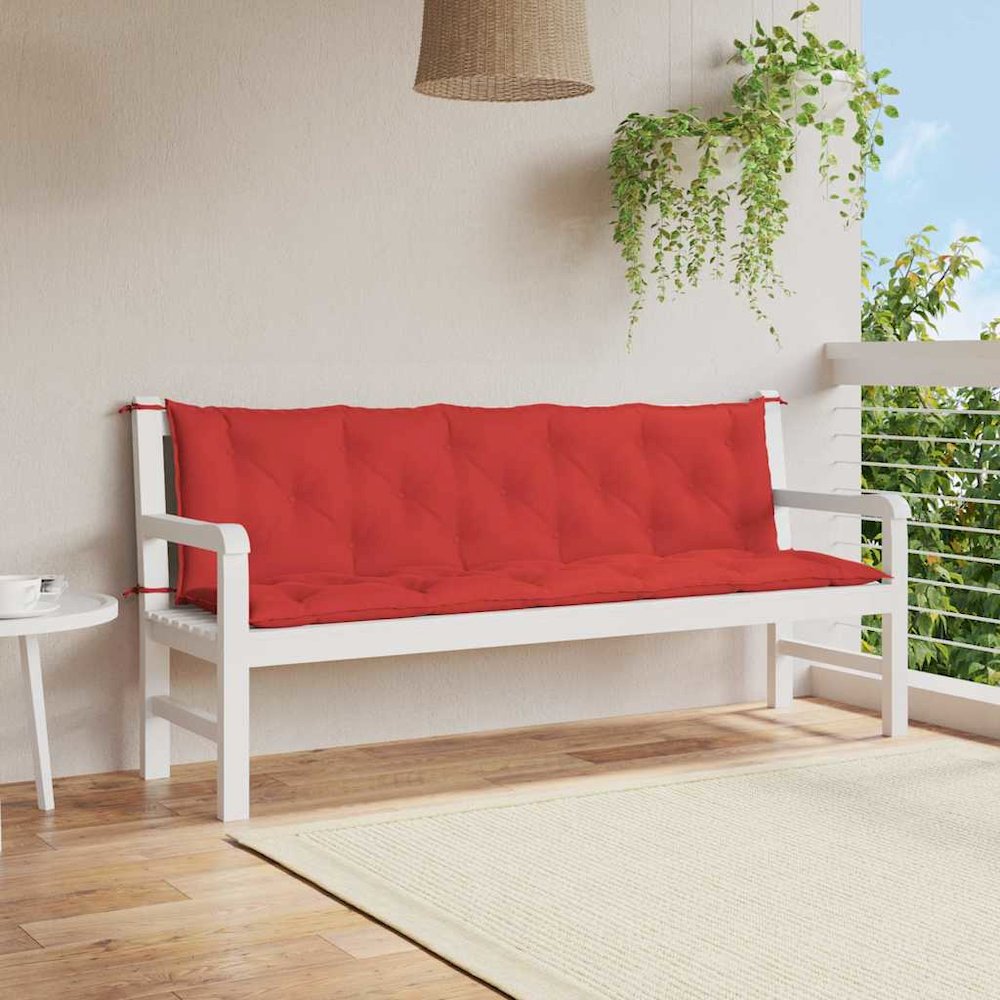 Garden Bench Cushion Set of 2 Red Oxford fabric (100% polyester). Picture 2