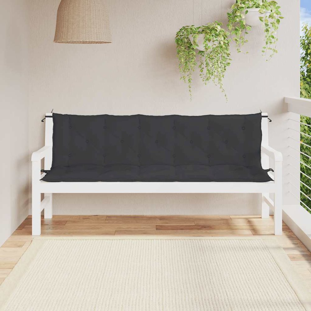 Garden Bench Cushion Set of 2 Black Oxford fabric (100% polyester). Picture 3