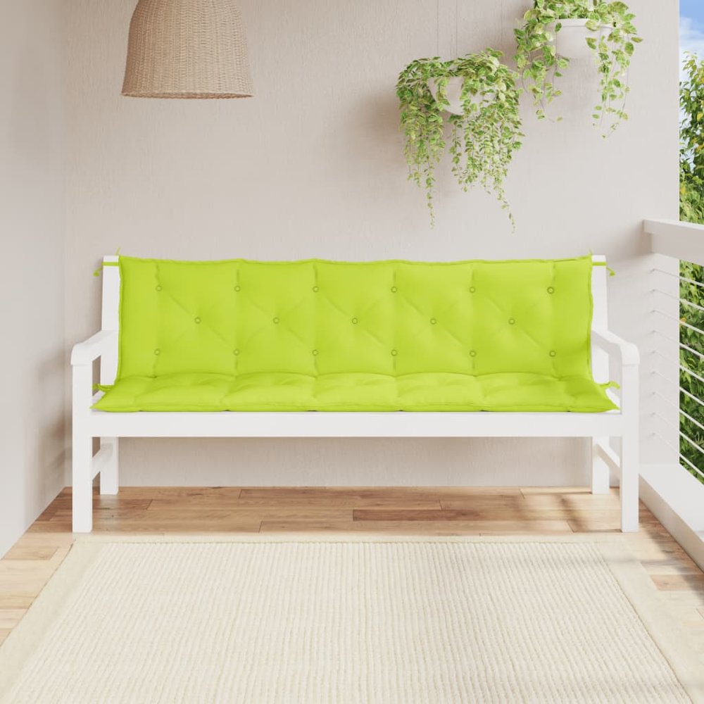 Garden Bench Cushion Set of 2 Bright green Oxford fabric Large. Picture 1