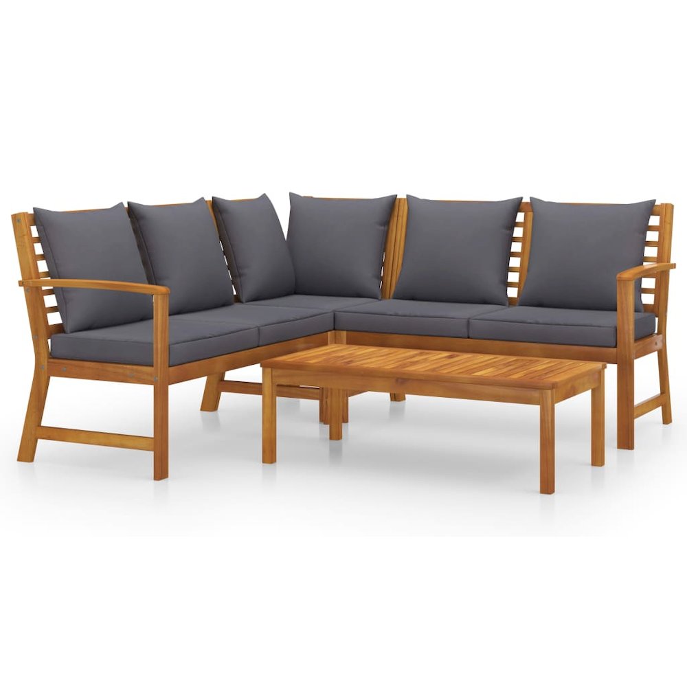Garden Lounge Set Acacia wood with dark grey cushions. Picture 2