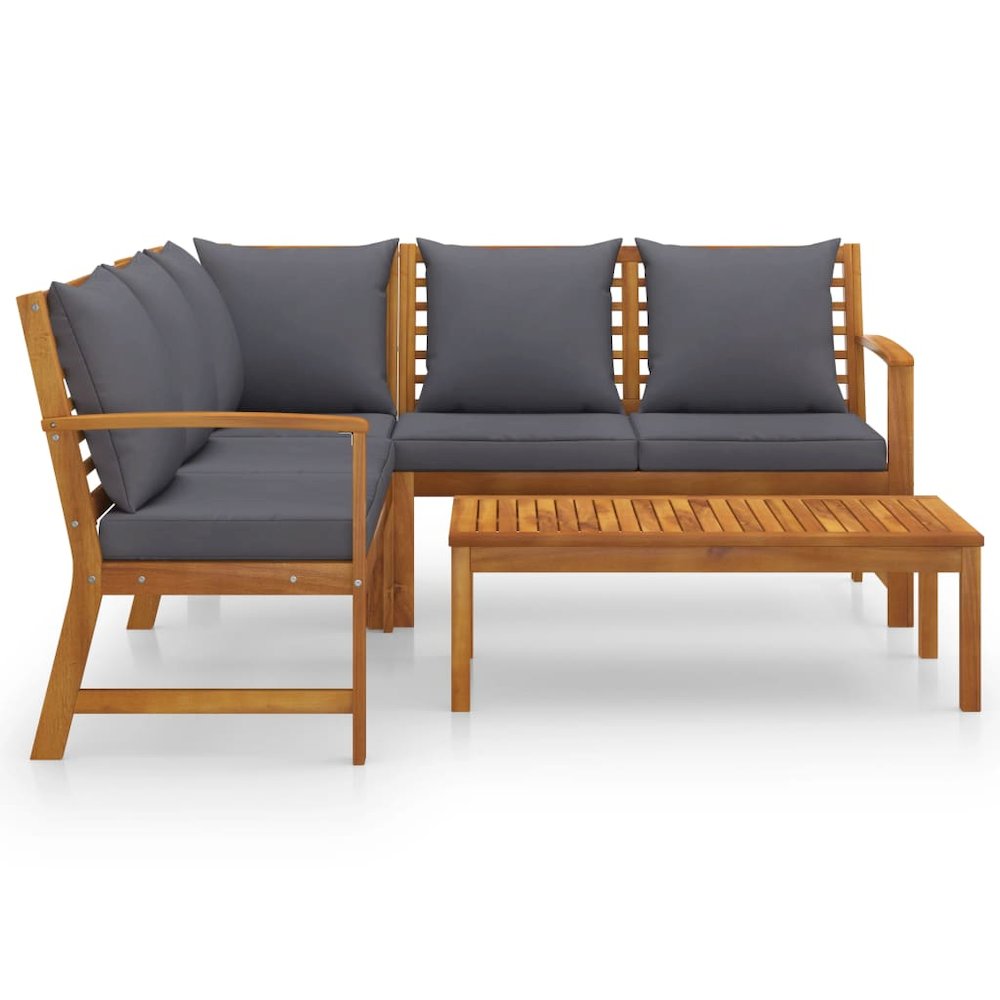 Garden Lounge Set Acacia wood with dark grey cushions. Picture 3